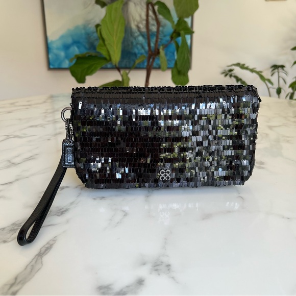COACH Occasion Collection Sequin Large Clutch 44460 Black Foldover Evening Bag - Picture 1 of 15